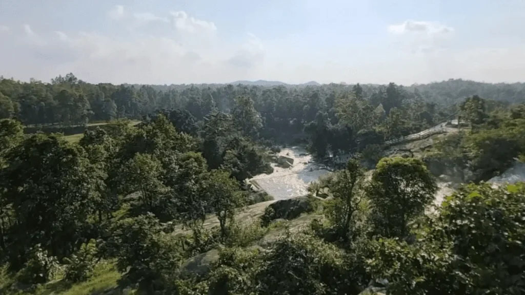 forest and hill with river in  Panchghagh Waterfall